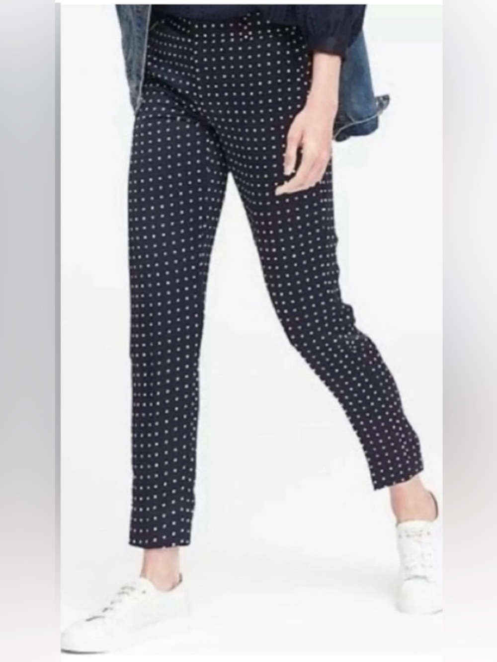 Banana Republic Navy Polka Dot Cropped Straight-Leg Pants